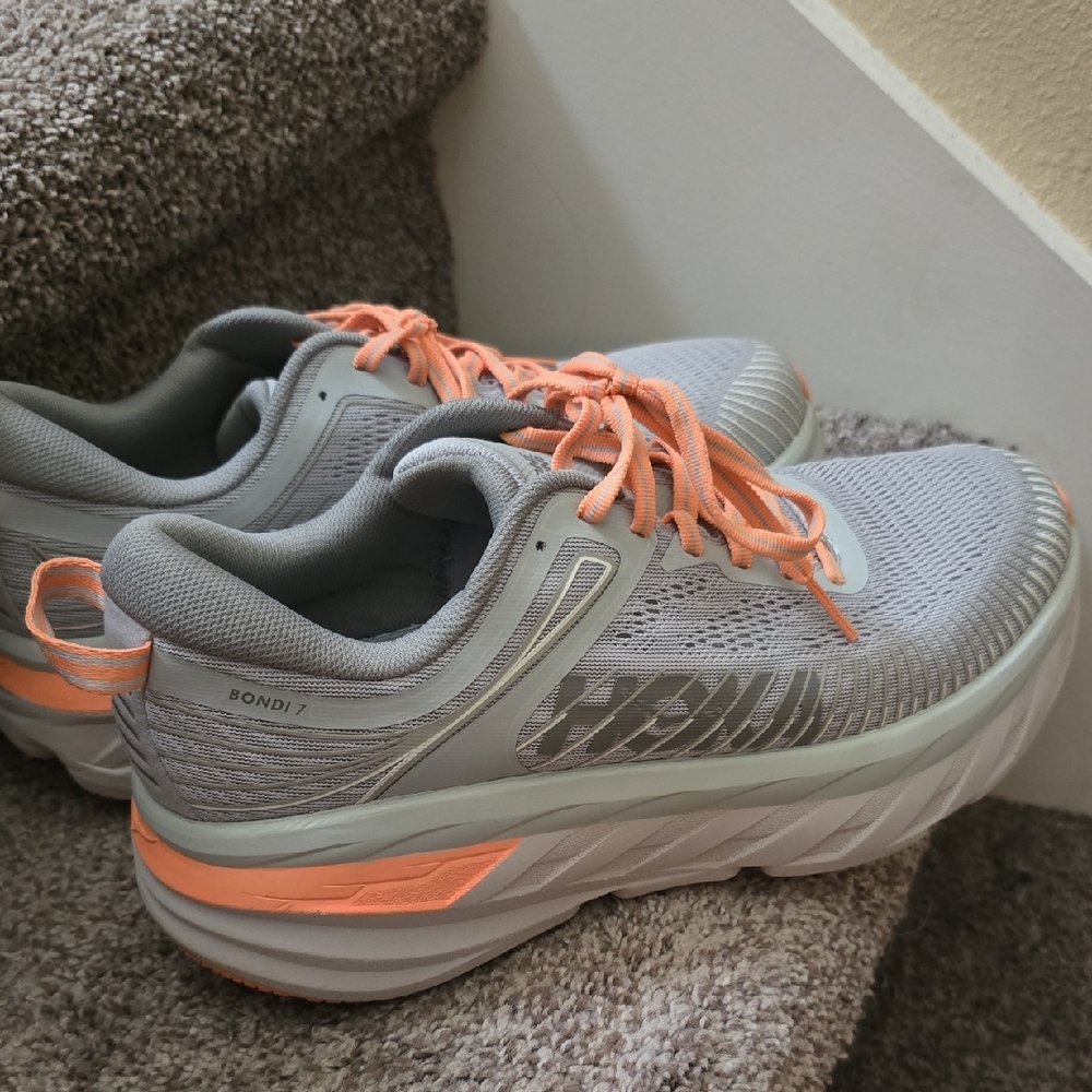 Hoka Gray and Orange Women's Athletic Shoes BONDI 7
